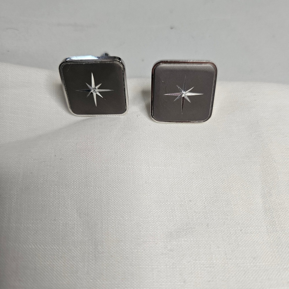 Vintage Silver Tone Starburst Cufflinks Mid Century Modern‎ North Star Square